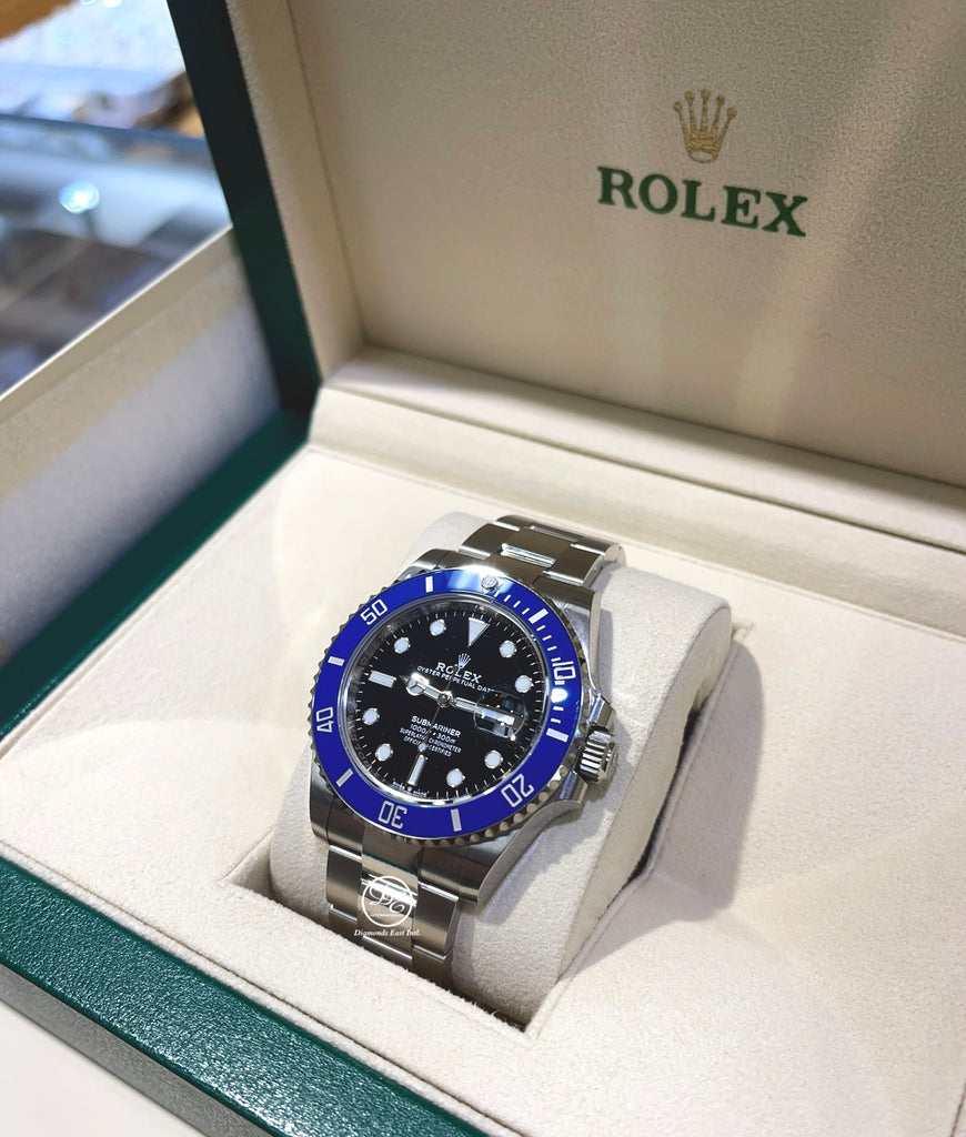 ROLEX WHITE GOLD SUBMARINER BLUE SMURF MINT BOX & PAPERS 116619 – Honolulu  Time