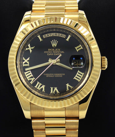 Rolex Day-Date 218238 41mm Factory Black Roman Dial Mint Box/Papers 