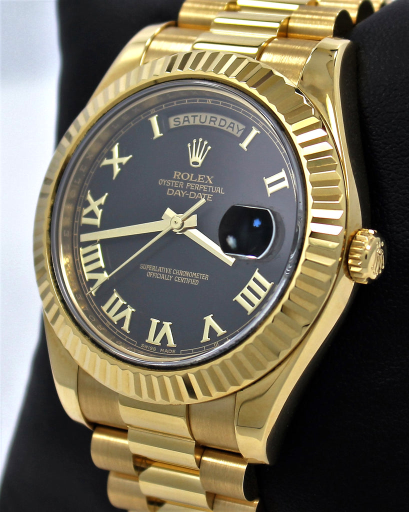 Rolex Day-Date 218238 41mm Factory Black Roman Dial Mint Box/Papers 