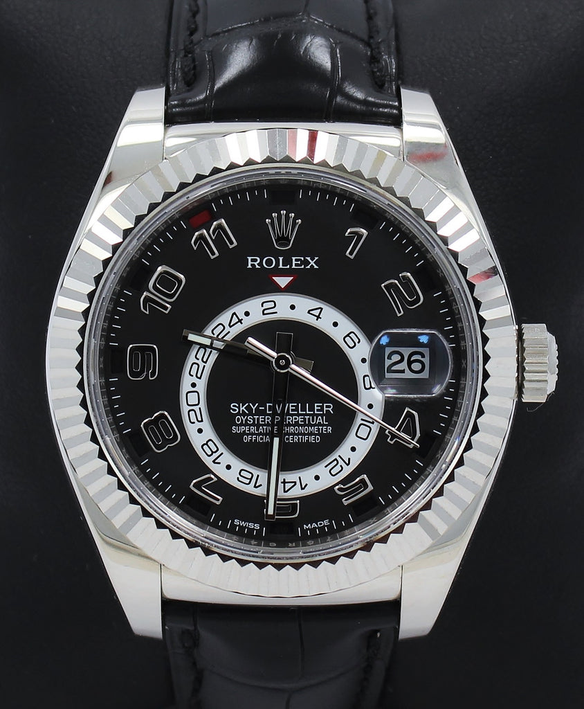 Rolex Sky-Dweller 18K White Gold 326139 BLKARS On Black Lather BOX/PAPERS