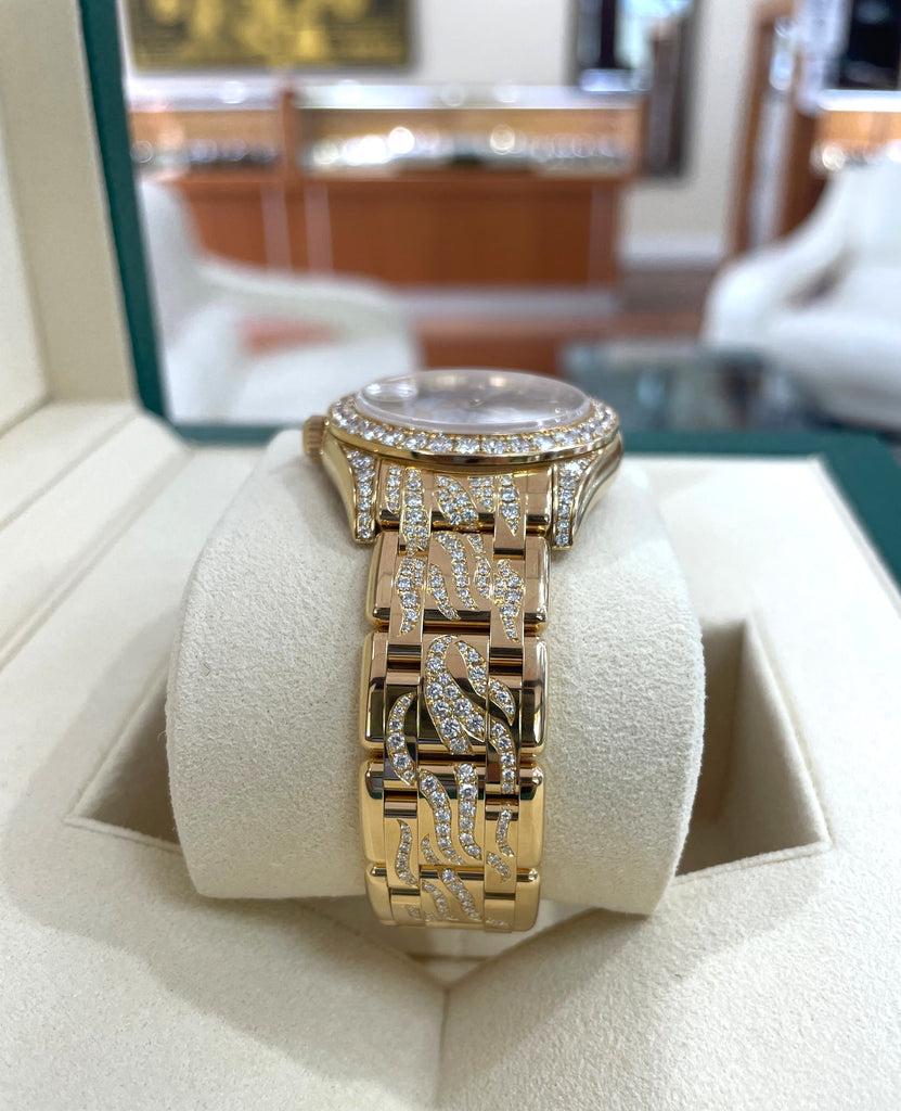 Rolex Lady Datejust Pearlmaster 81158  Vine 18k Yellow Gold Mother of Pearl Ladies Watch Factory Diamond Bezel and Factory Diamond Vine Box and Papers Unworn - Diamonds East Intl.
