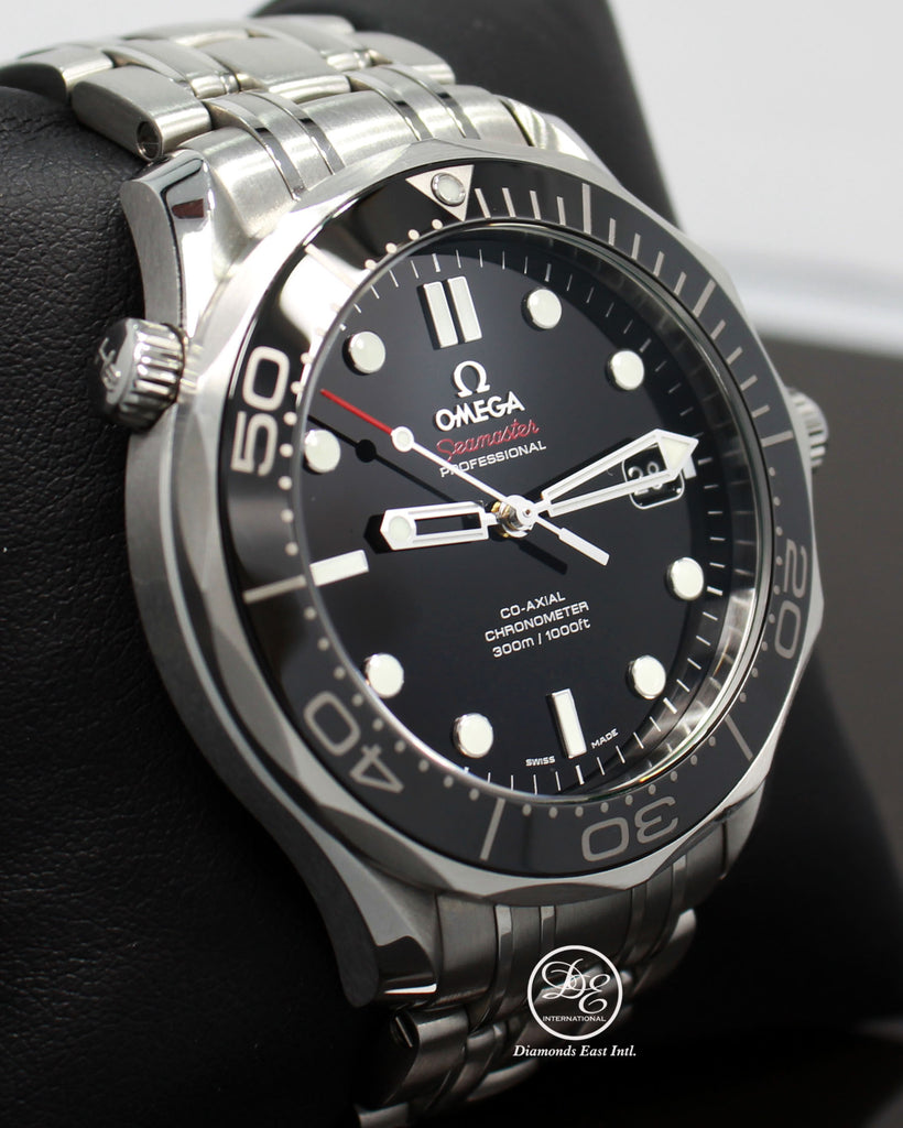 Omega Seamaster Diver 300M Automatic 41mm Watch 21230362001003 BOX/PAPERS  Details:    Make: OMEGA Model: 212.30.41.20.01.003 Seamaster Diver 300M  Movement: Automatic  Includes Everything: The Original Boxes, Tag, All The Links, Booklet, Omega Cards (Papers) Water-Resistance: 100 Meters/ 330 feet Material:  Stainless Steel Case Size: 41mm  Crystal:  Sapphire Crystal  Dial: Black  Dial function: Date Window  Bezel:  Black Bracelet: Stainless Steel  Clasp:  Deployment Buckle 