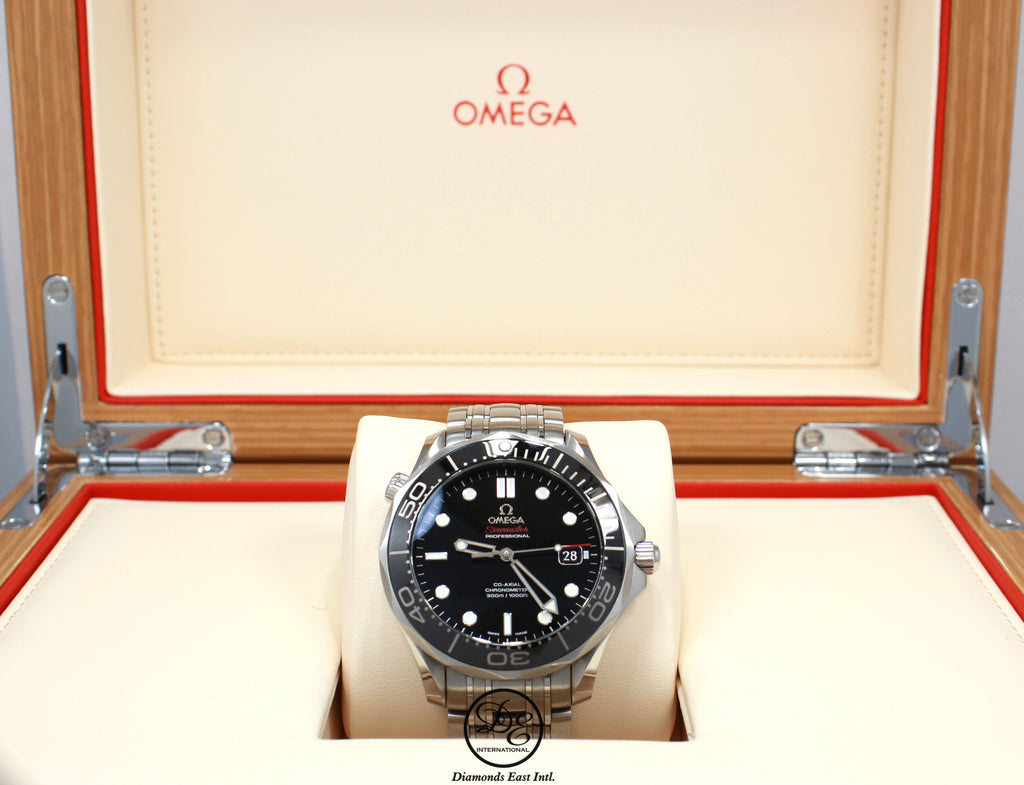 Omega Seamaster Diver 300M Automatic 41mm Watch 21230362001003 BOX/PAPERS  Details:    Make: OMEGA Model: 212.30.41.20.01.003 Seamaster Diver 300M  Movement: Automatic  Includes Everything: The Original Boxes, Tag, All The Links, Booklet, Omega Cards (Papers) Water-Resistance: 100 Meters/ 330 feet Material:  Stainless Steel Case Size: 41mm  Crystal:  Sapphire Crystal  Dial: Black  Dial function: Date Window  Bezel:  Black Bracelet: Stainless Steel  Clasp:  Deployment Buckle 