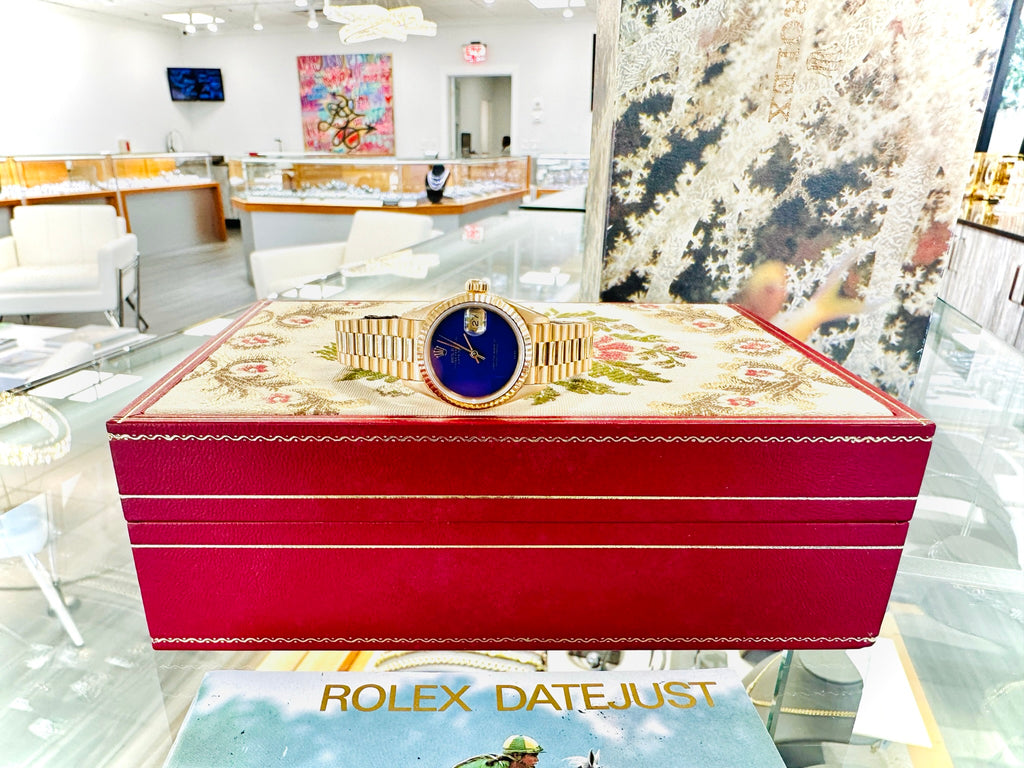 Rolex Lady-Datejust President 69178 RARE Factory Blue lapis 18k Yellow Gold CLEAN