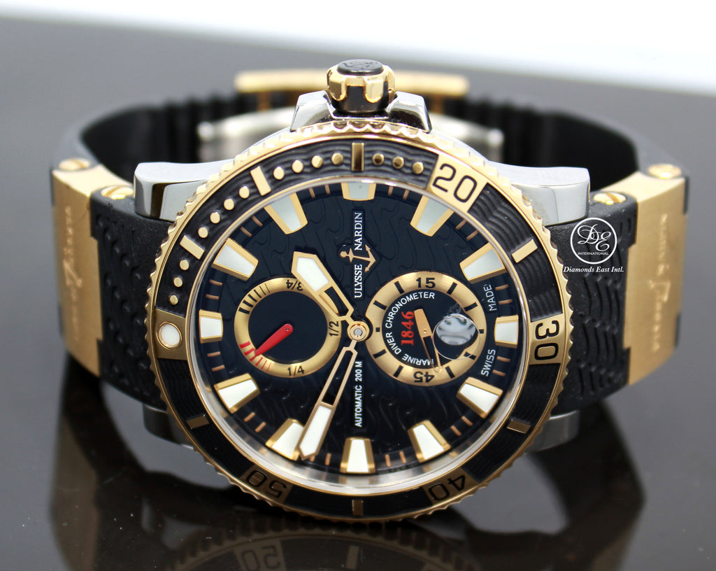 Ulysse Nardin Maxi Marine Diver 265-90 Titanium 18k Rose Gold 45mm Blacl Dial Watch BOX/PAPER - Diamonds East Intl.