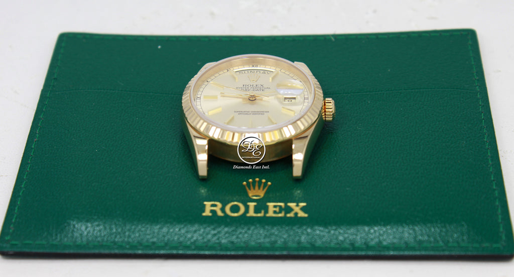 Rolex President Day-Date 36mm 118238 18K Yellow Gold Champagne Stick Dial PAPERS *FULLY SERVICED* - Diamonds East Intl.