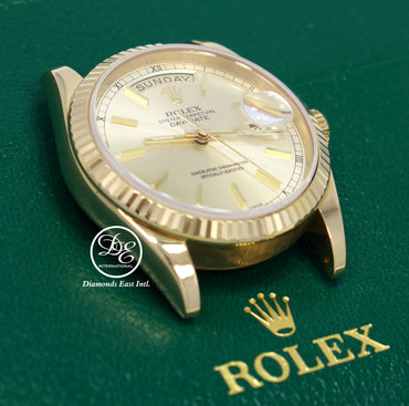 Rolex President Day-Date 36mm 118238 18K Yellow Gold Champagne Stick Dial PAPERS *FULLY SERVICED* - Diamonds East Intl.