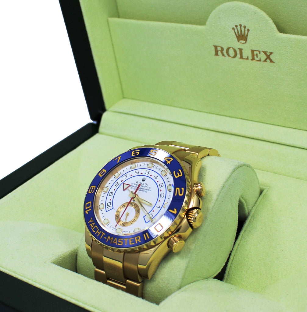 Yacht-Master II in Yellow Gold with Blue Bezel on Oyster Bracelet with  White Dial 116688