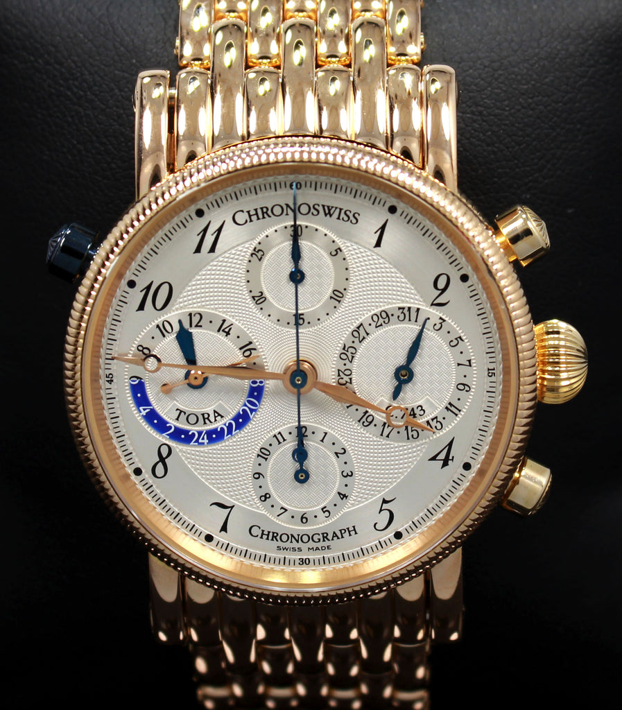 CHRONOSWISS Tora CH7421R Chronograph 18K Rose Gold 38mm Silver Dial Watch FULLY SERVICED - Diamonds East Intl.