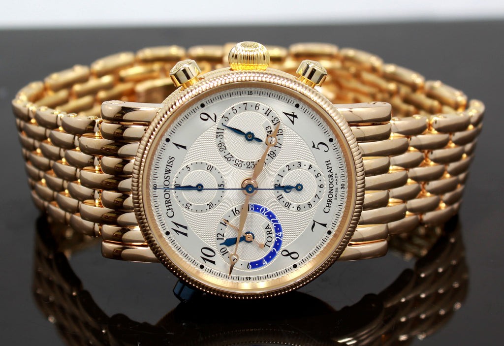 CHRONOSWISS Tora CH7421R Chronograph 18K Rose Gold 38mm Silver Dial Watch FULLY SERVICED - Diamonds East Intl.
