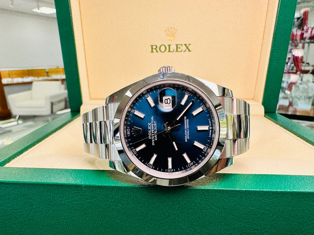 Rolex Datejust 41mm 126300 Blue Stick Dial Smooth Bezel Box  and Papers Unworn - Diamonds East Intl.