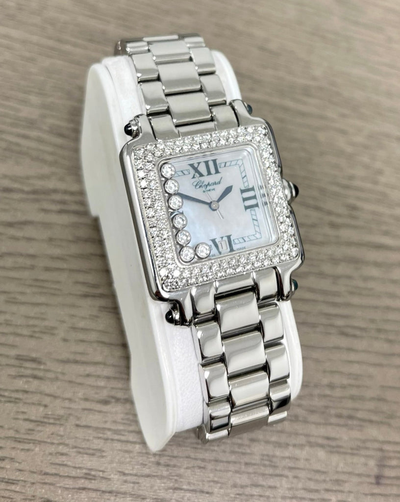 Chopard Happy Sport Square Factory 7 Floating Diamonds White Dial Ladies Watch 27/8358-23