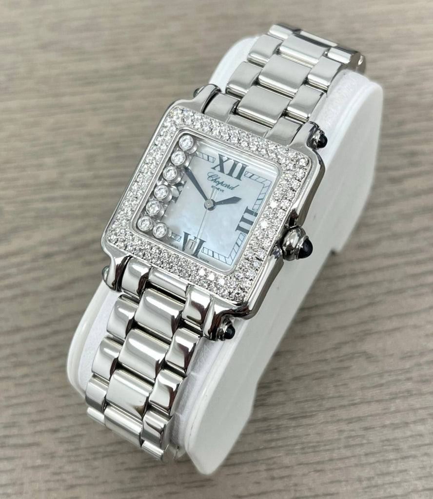 Chopard Happy Sport Square Factory 7 Floating Diamonds White Dial Ladies Watch 27/8358-23 - Diamonds East Intl.