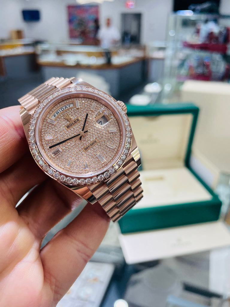Rolex rose gold diamond bezel Clearance