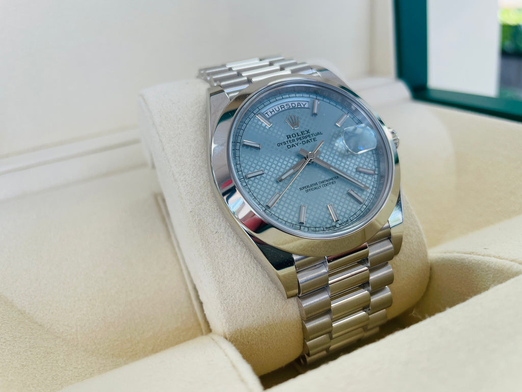 Platinum rolex glacier blue dial Clearance