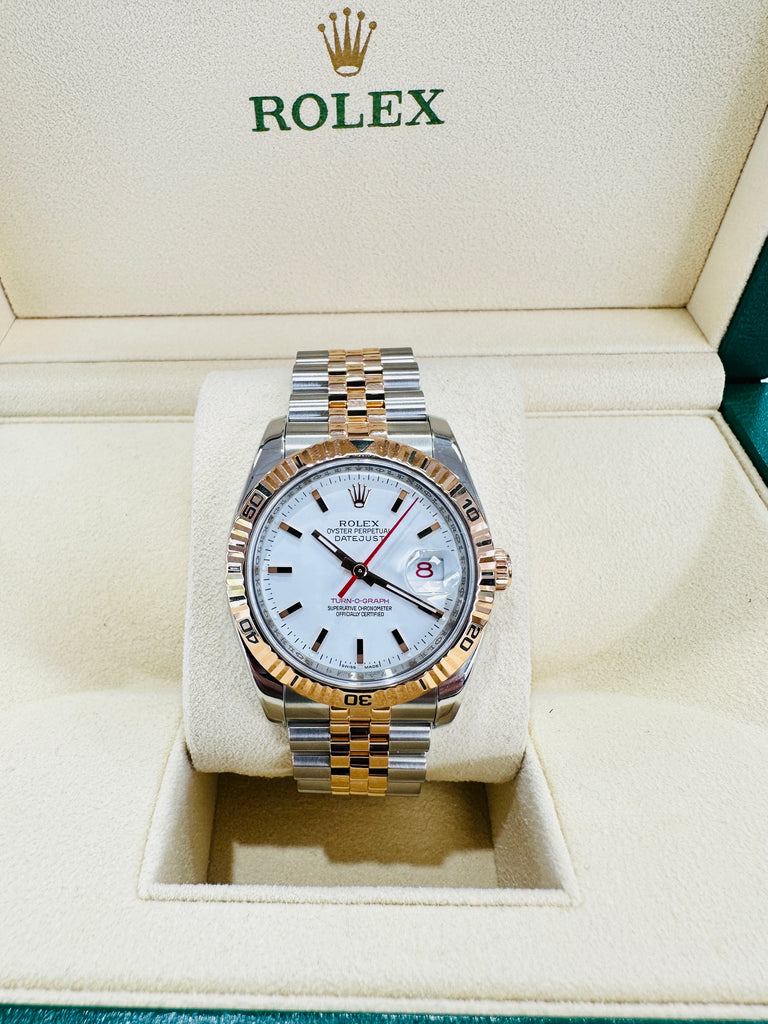 Rolex Datejust 116261 TurnOGraph 18K Rose Gold / SS White Dial Jubilee BOX/PAPER - Diamonds East Intl.