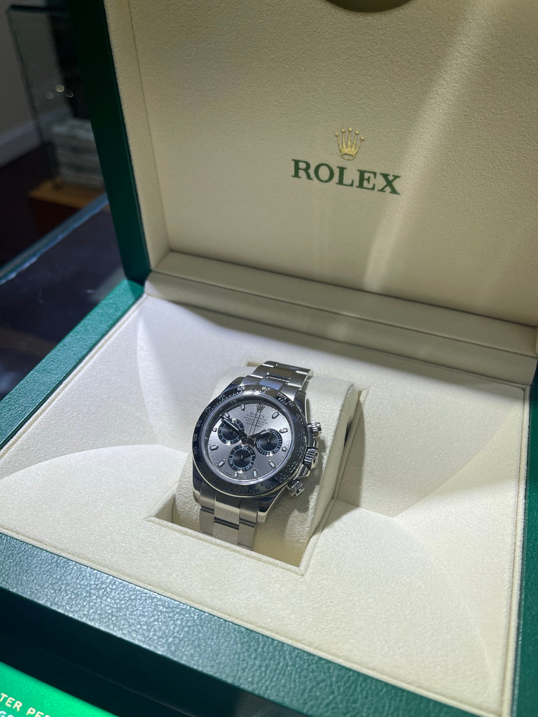 Rolex Daytona 116509 White Gold Cosmograph Silver Panda Dial Box and Papers PreOwned - Diamonds East Intl.
