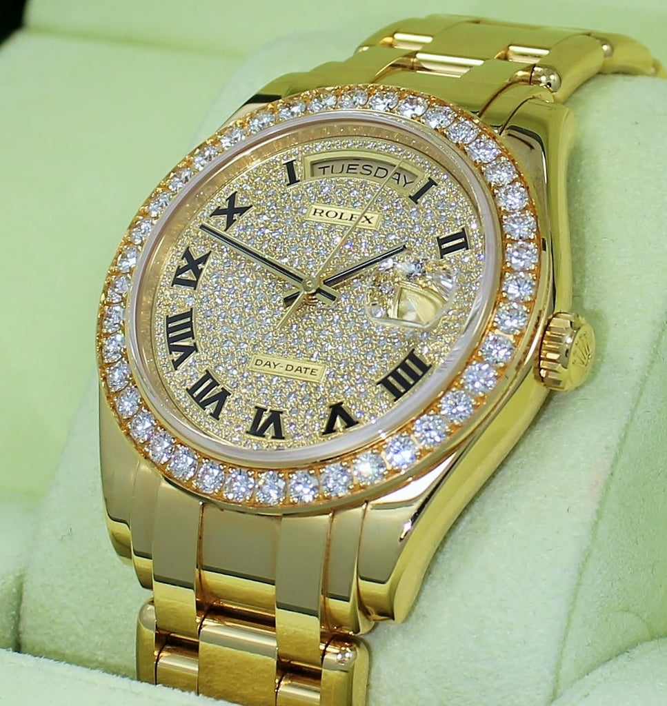 Rolex Masterpiece 18948 Day- Date18K Yellow Gold Rare FACTORY Pave Diamond Dial & Bezel
