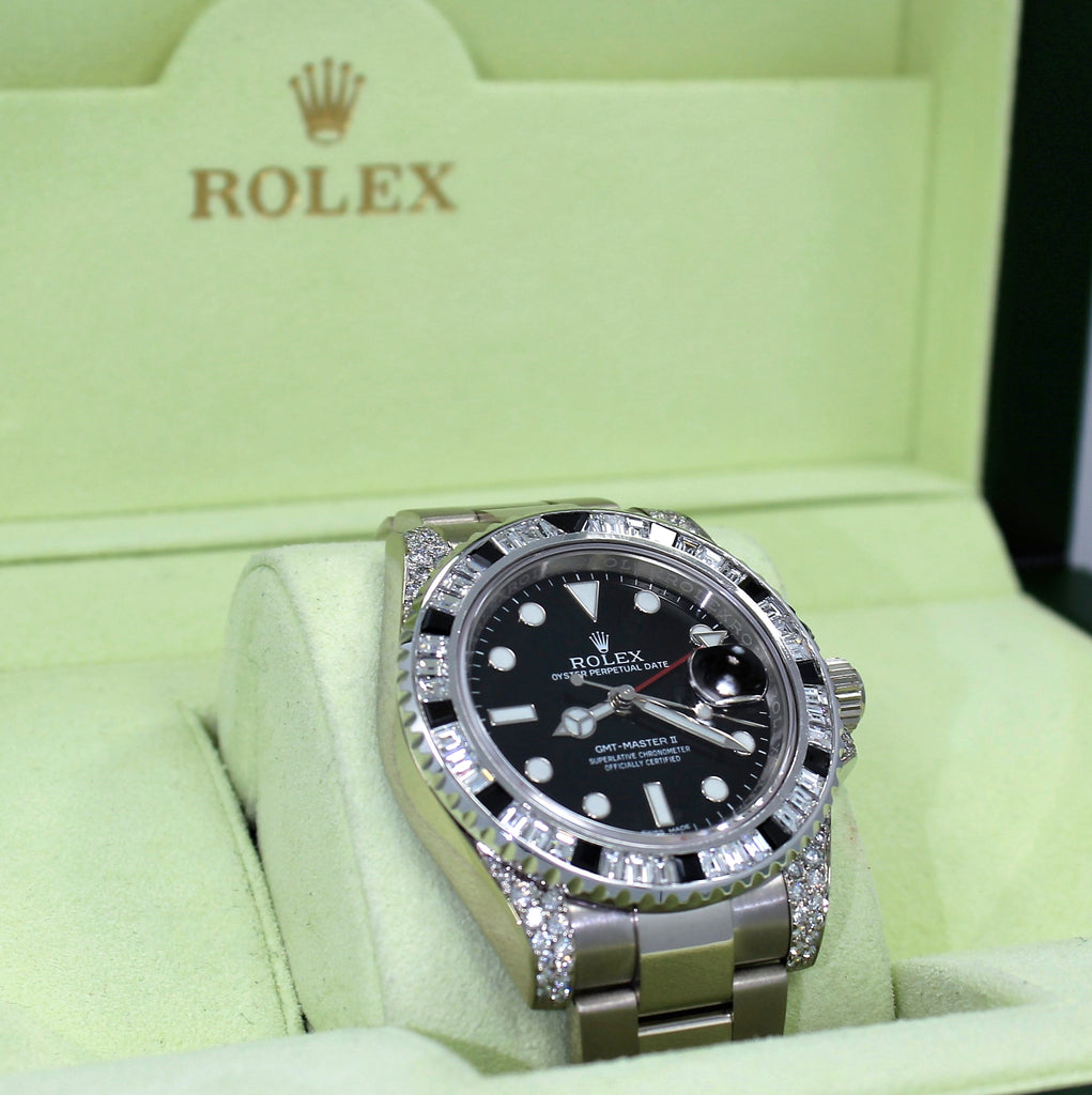Rolex Oyster Perpetual GMT-Master II 18K White Gold 116719 Diamonds & Sapphires Bezel - Diamonds East Intl.
