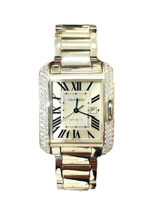 Cartier Tank Anglaise WT100009 White Gold Factory Diamond Box & Papers PreOwned - Diamonds East Intl.