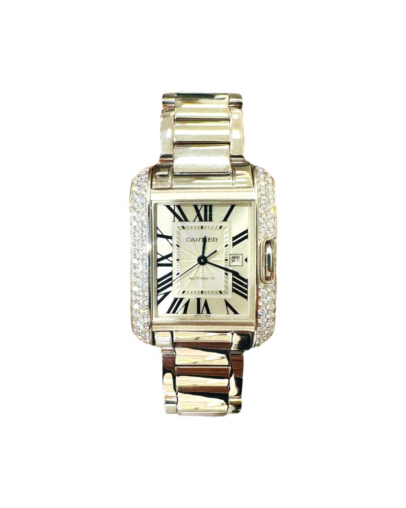 Cartier Tank Anglaise WT100009 White Gold Factory Diamond Box & Papers PreOwned - Diamonds East Intl.