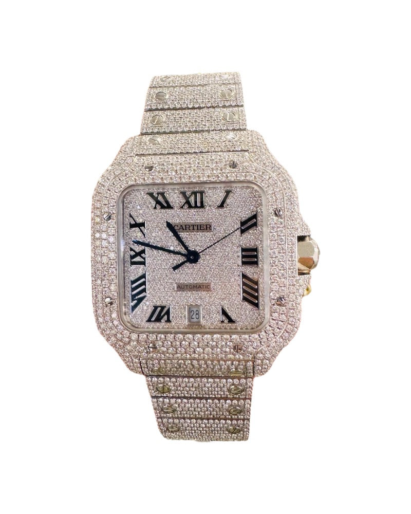 Cartier Santos WSSA0009 Custom Bust Down Iced Out Watch Box and