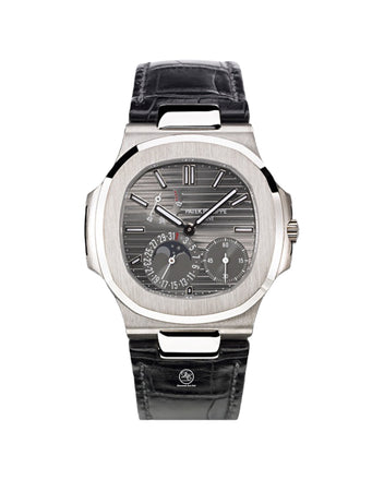 PATEK PHILIPPE NAUTILUS  5712G-001 MOON PHASES 18K WHITE GOLD BOX & PAPERS - Diamonds East Intl.
