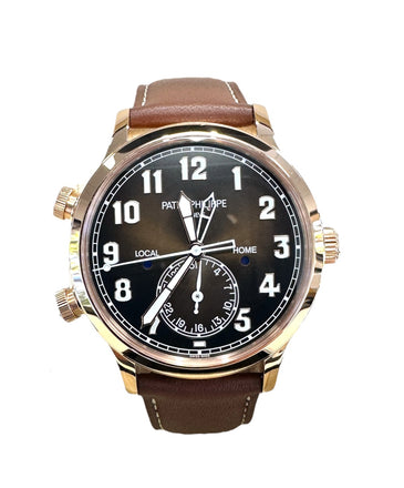 Patek Philippe Calatrava Travel Time 5524R Rose Gold Chocolate Dial Box And Papers - Diamonds East Intl.