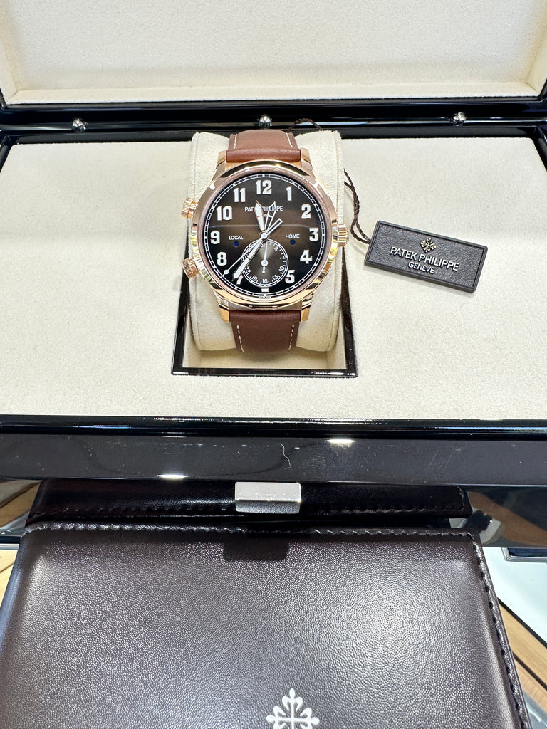 Patek Philippe Calatrava Travel Time 5524R  Rose gold Chocolate Dial Box and Papers - Diamonds East Intl.