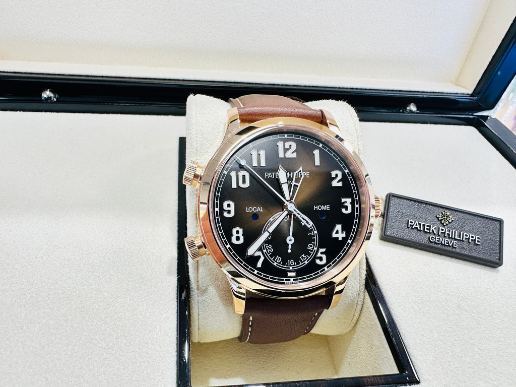 Patek Philippe Calatrava Travel Time 5524R Rose Gold Chocolate Dial Box And Papers - Diamonds East Intl.