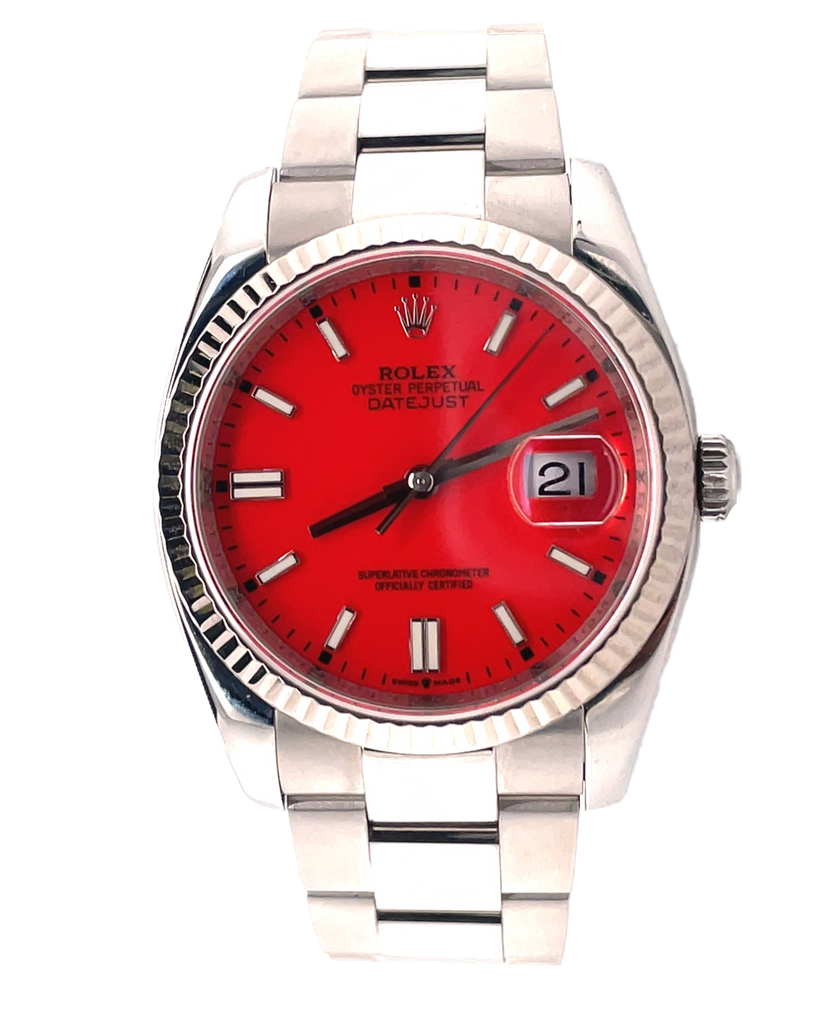 Rolex DateJust 36mm 116234 Custom Red Dial Oyster Band Diamonds East Intl
