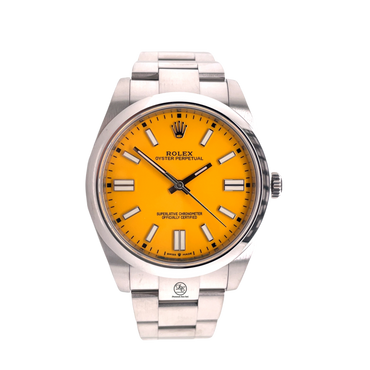 Rolex Oyster Perpetual 41mm Custom Yellow Dial 124300 Unworn Box And Papers - Diamonds East Intl.