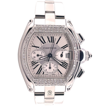 Cartier Roadster XL Chronograph W62019X6 Custom Diamond Bezel PreOwned - Diamonds East Intl.