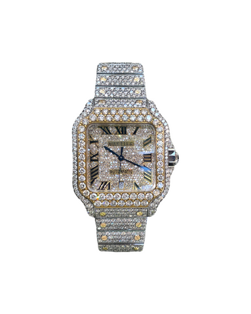 Cartier Santos De Cartier Large 18k Yellow Gold & Steel W2SA0009 Full Custom Diamond Set - Diamonds East Intl.