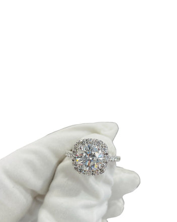 2.44ct Round Brilliant Diamond Set in Diamond Halo Engagement Ring GIA Certified - Diamonds East Intl.