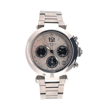 Pre-Owned Cartier Pasha Chronograph Steel Silver Dial Unisex Watch W31048M7 - Diamonds East Intl.