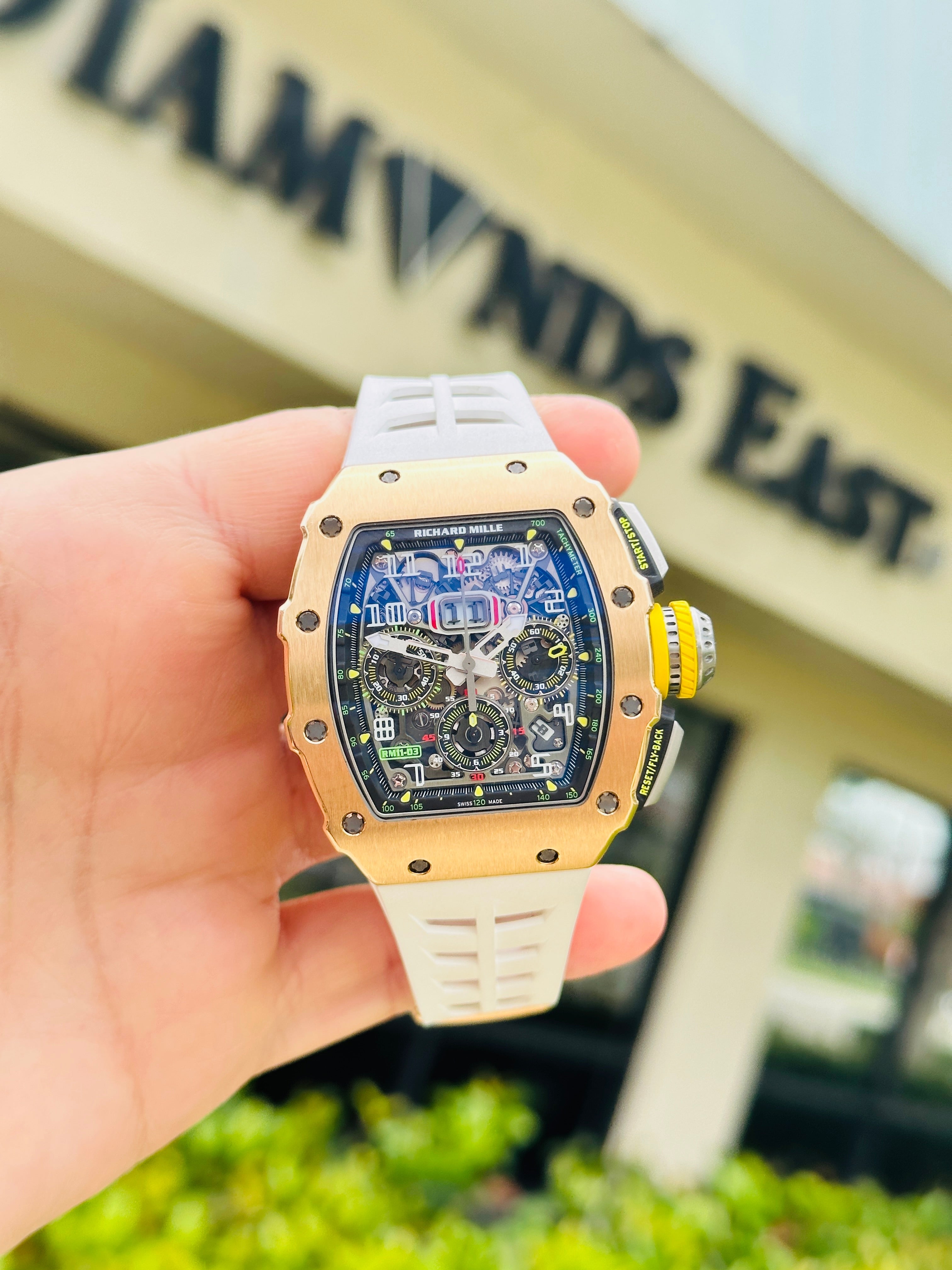 RICHARD MILLE イエロー ラバーベルト　国内正規品 Pre-owned Richard Mille Yellow Storm RM011-FM carbon 50mm