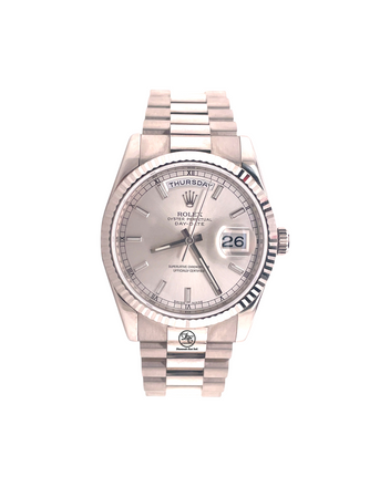 Rolex 118239 Day Date 36 mm Silver Stick Dial Box and Papers Unworn - Diamonds East Intl.