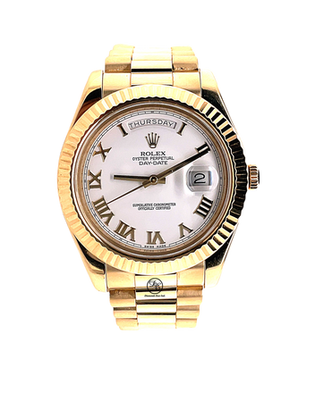 Rolex Day-Date II 41mm President 218238 18K Yellow Gold White Roman - Diamonds East Intl.