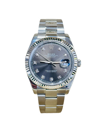 Rolex 41 Datejust 126334 Fluted Bezel Factory Rhodium Diamond Dial Oyster Bracelet Stainless Steel B/P - Diamonds East Intl.