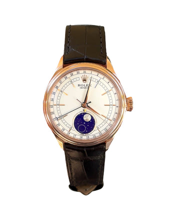 Rolex Cellini Moonphase 50535 18ct Everose Gold Brown Leather Strap Box & Papers - Diamonds East Intl.