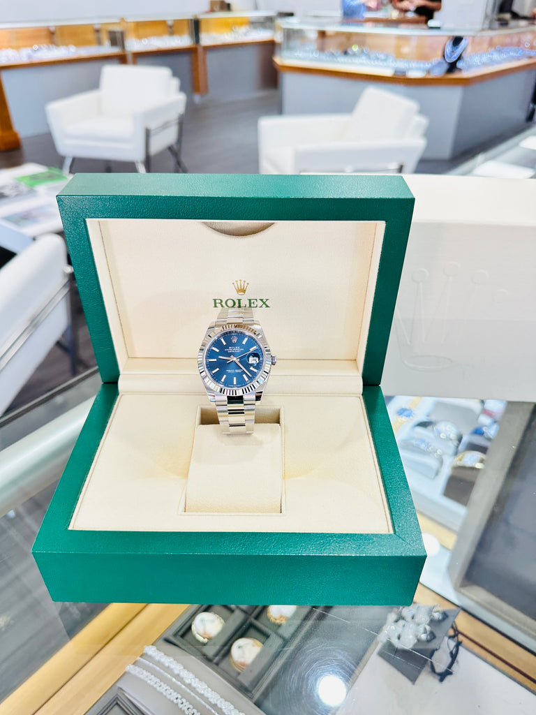 Rolex DateJust 41 126334 Blue Stick Oyster Steel 18k White Gold Bezel  Box Papers UNWORN - Diamonds East Intl.