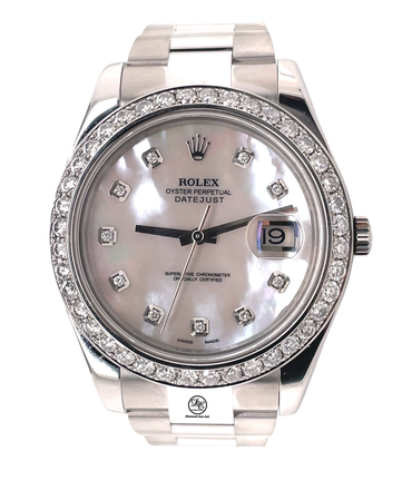 DateJust II 116300 Custom Diamond MOP Dial and 3.25ct Diamond Bezel MINT