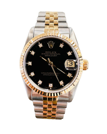 Rolex Datejust 31 68273 Stainless and Yellow Gold jubilee Factory Black Diamond Dial PreOwned - Diamonds East Intl.