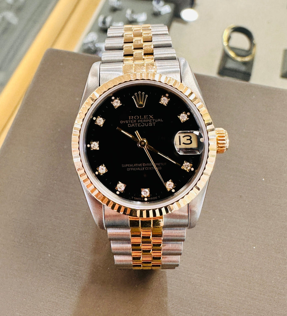 Rolex Datejust 31 68273 Stainless and Yellow Gold jubilee Factory Black Diamond Dial PreOwned - Diamonds East Intl.