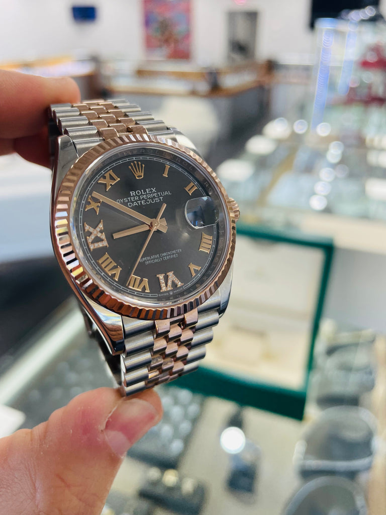 Rolex Datejust 36 126231 Two Tone EverRose and Steel Jubilee Factory Slate Diamond Dial Box and Papers PreOwned - Diamonds East Intl.