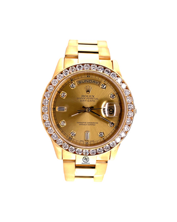 Rolex Day-Date 36 118238 Custom 3.5ct Diamond Bezel and Custom Champagne Diamond Dial Oyster PreOwned - Diamonds East Intl.