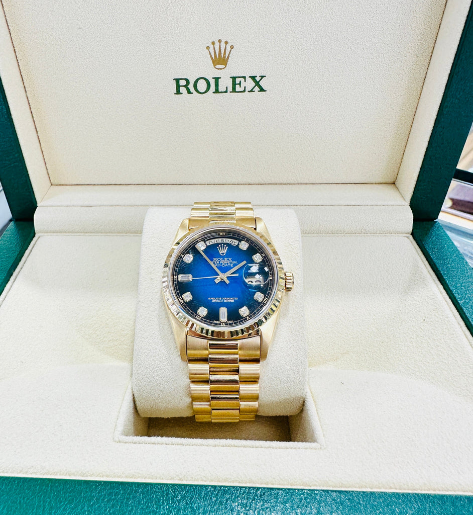 Rolex Day-Date 36 Presidential 18238 18K Yellow Gold Factory Blue Viniet Diamond Dial 