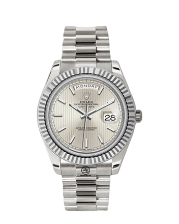 Rolex Day-Date 40 228239 Silver Tuxedo Pre-Owned Box and Papers - Diamonds East Intl.