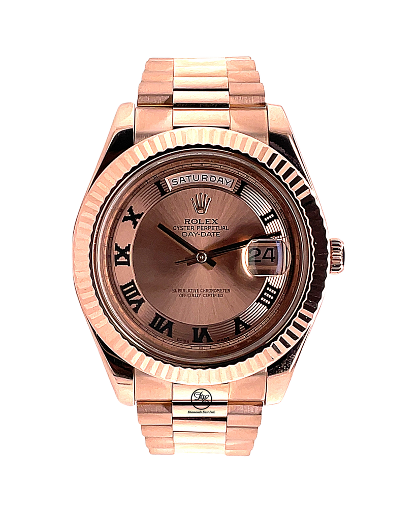 Rolex Day-Date II Presidential 41mm 18k Rose Gold, Pink Champagne Concentric Dial 218235 - Diamonds East Intl.